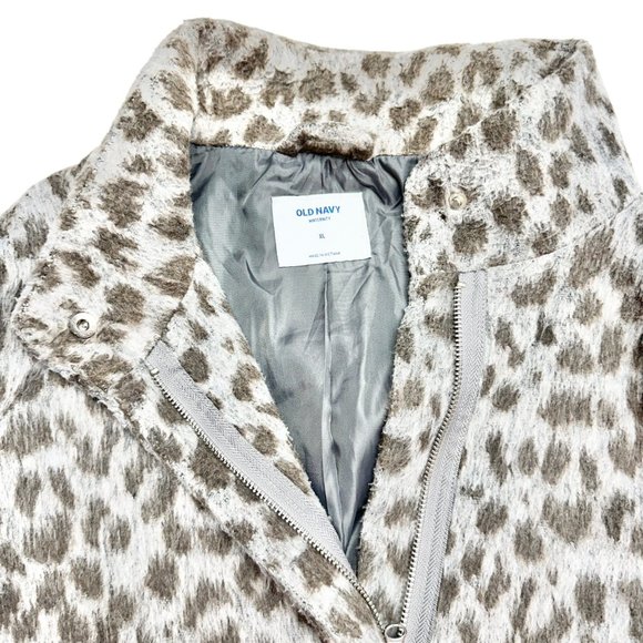Old Navy Maternity Coat Women's XL Gray Leopard Print Zip and Waist Tie Closure - Picture 11 of 12